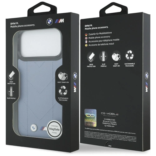 Etui BMW M Quilted Logo MagSafe do Apple iPhone 17 Pro Max niebieski