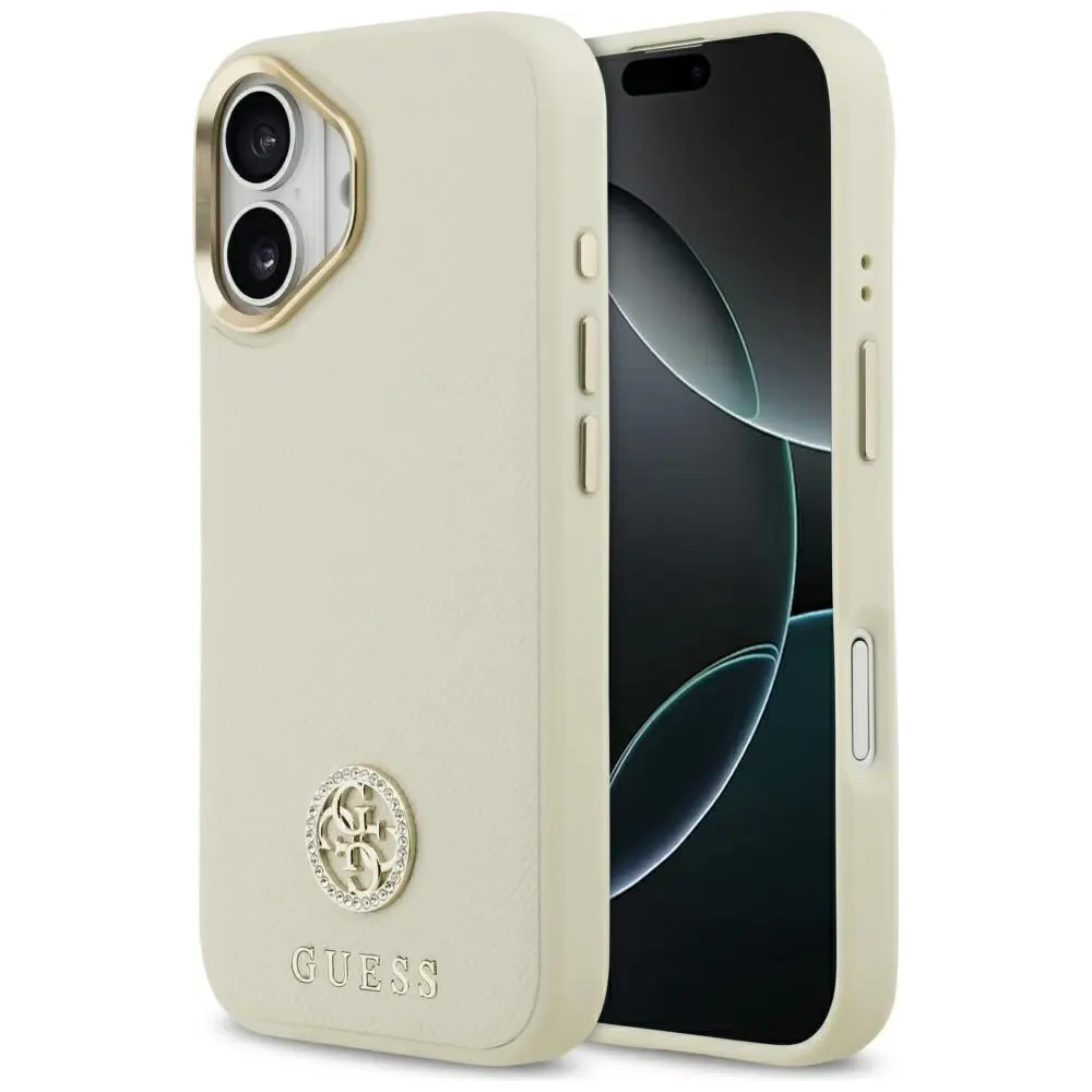 Etui Guess Grained Strass Logo MagSafe do Apple iPhone 17 beżowy