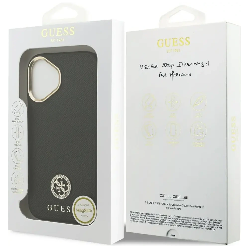 Etui Guess Grained Strass Logo MagSafe do Apple iPhone 17 czarny