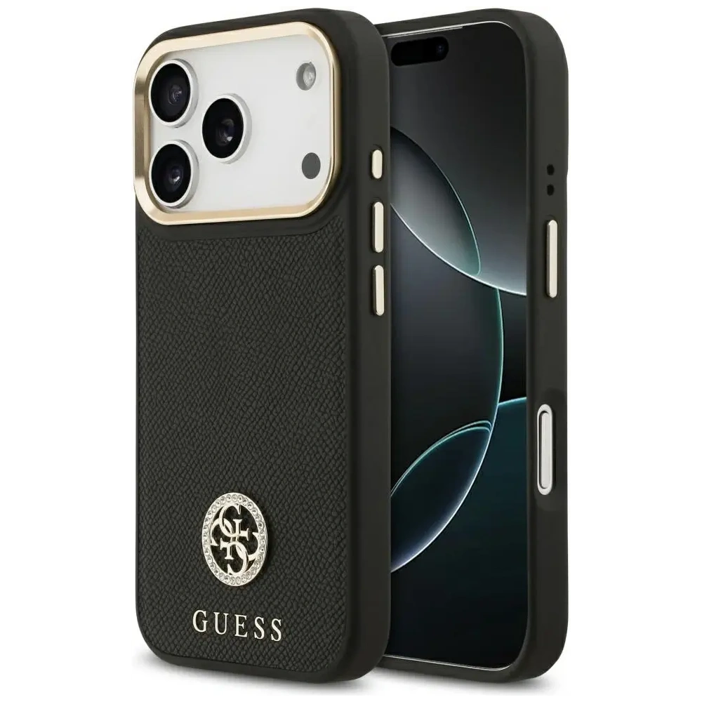 Etui Guess Grained Strass Logo MagSafe do Apple iPhone 17 Pro czarny