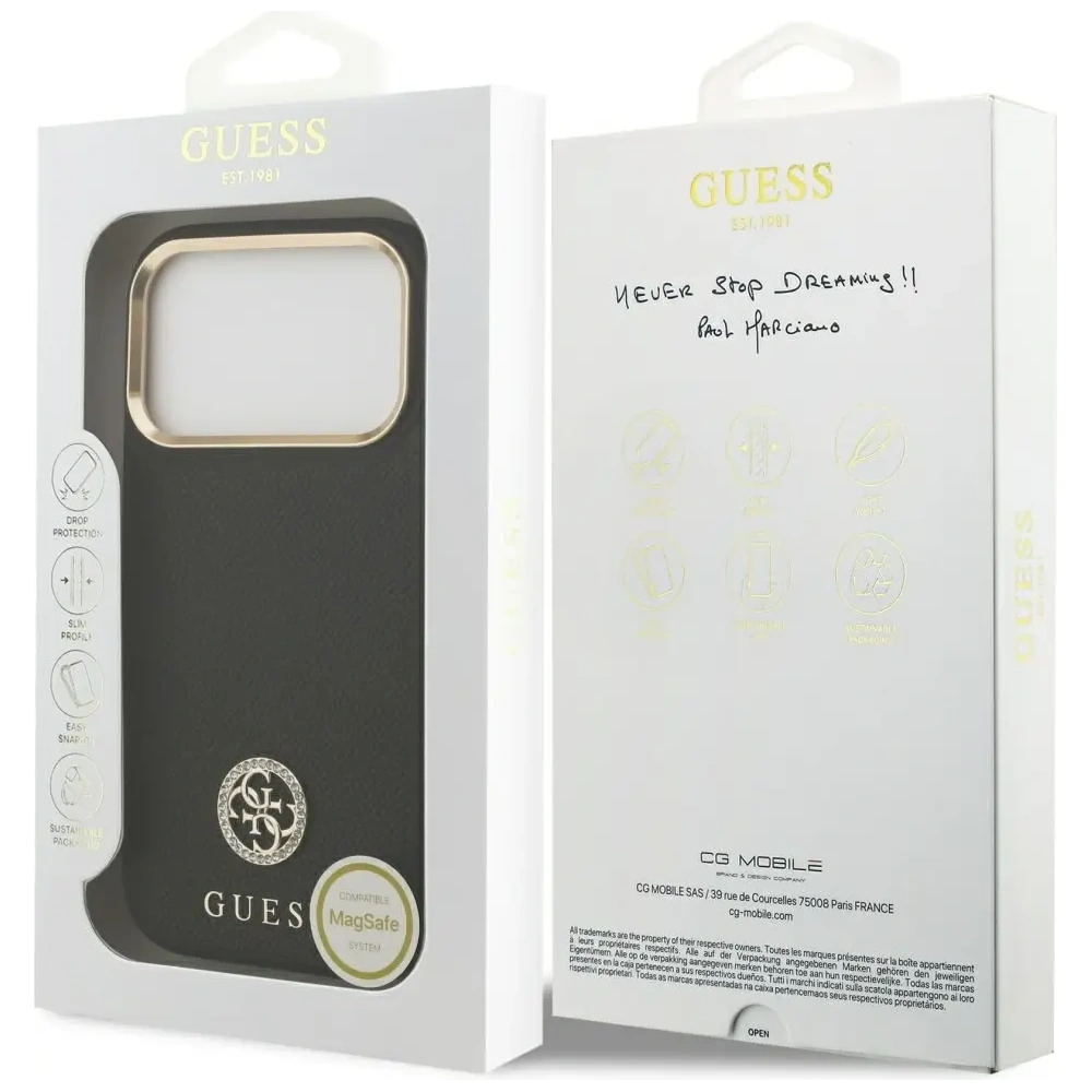 Etui Guess Grained Strass Logo MagSafe do Apple iPhone 17 Pro czarny