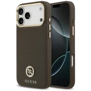 Etui Guess Grained Strass Logo MagSafe do Apple iPhone 17 Pro Max brązowy