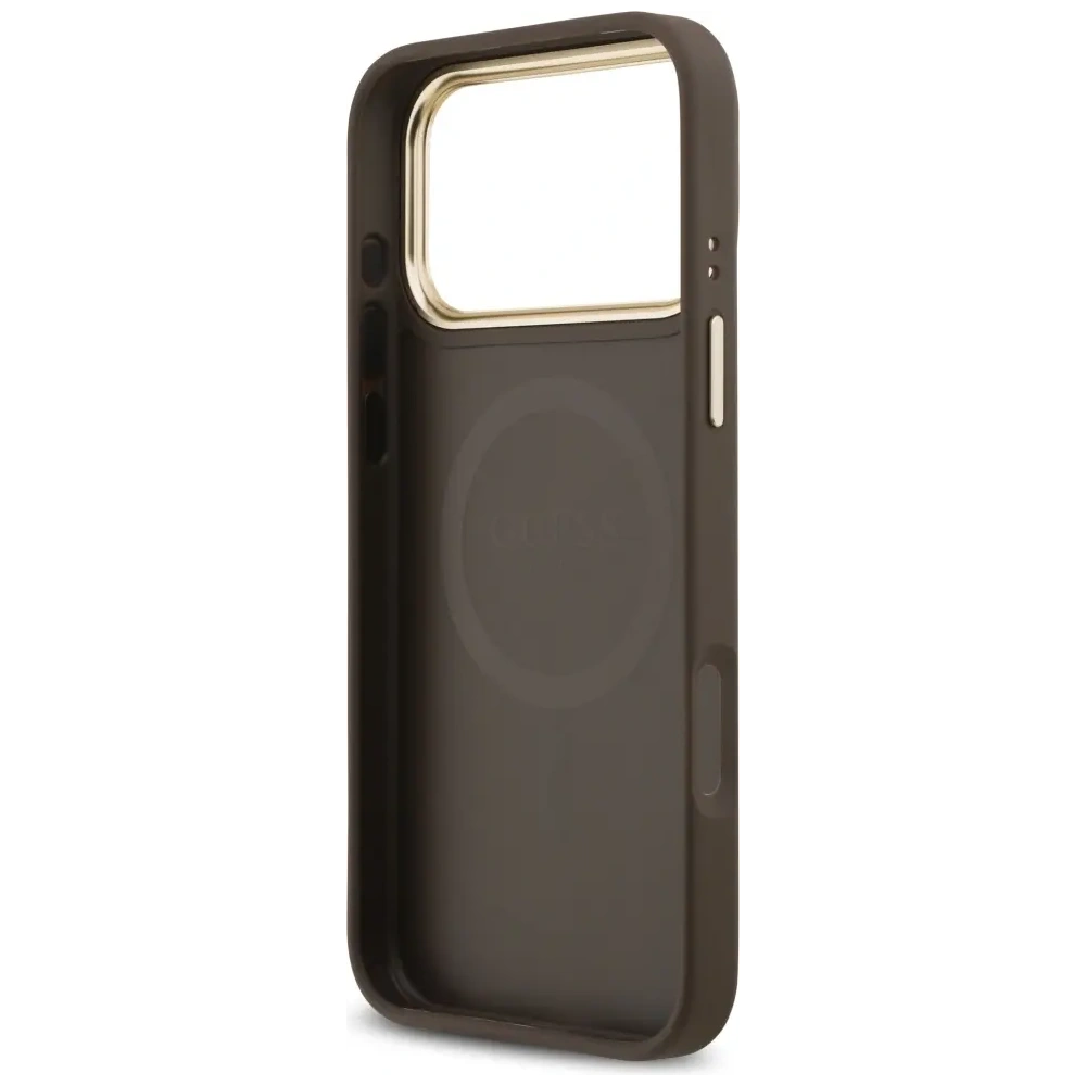 Etui Guess Grained Strass Logo MagSafe do Apple iPhone 17 Pro Max brązowy