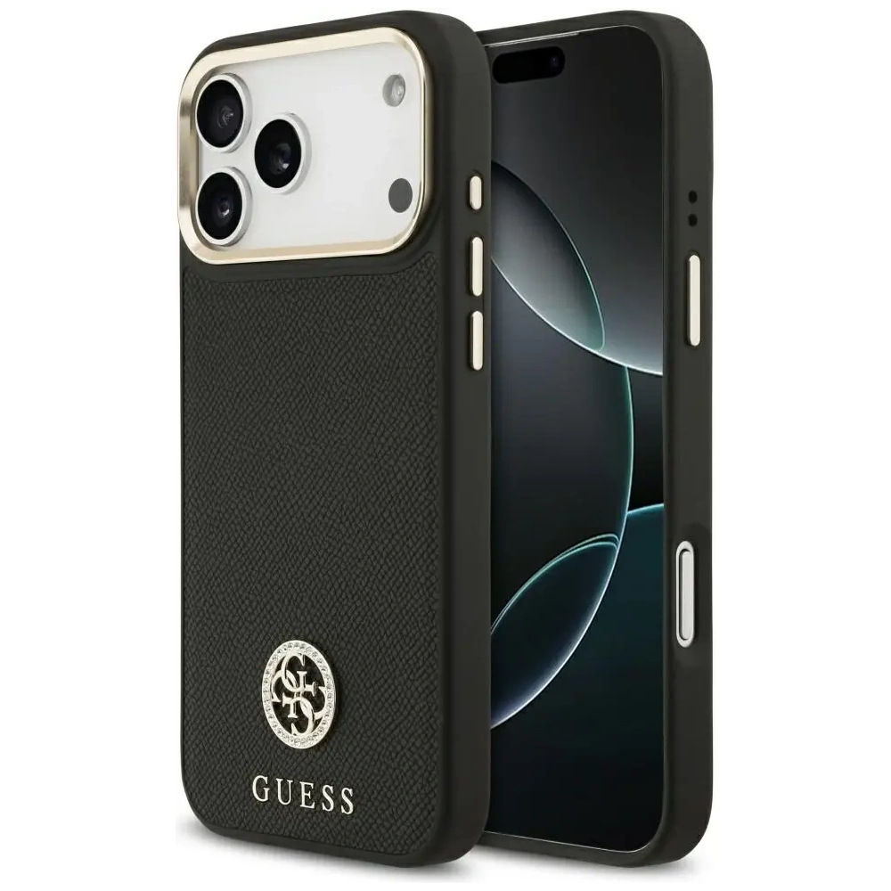 Etui Guess Grained Strass Logo MagSafe do Apple iPhone 17 Pro Max czarny