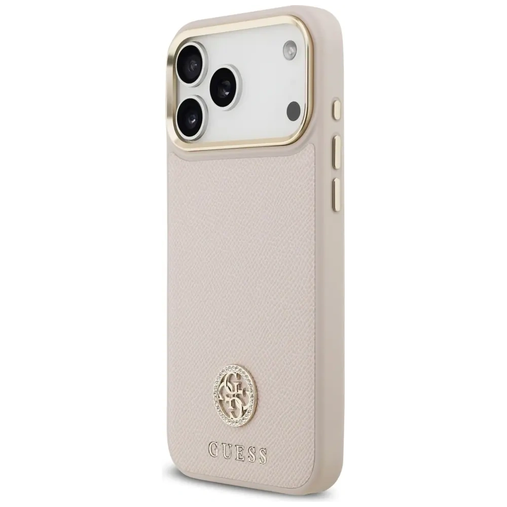 Etui Guess Grained Strass Logo MagSafe do Apple iPhone 17 Pro Max różowy
