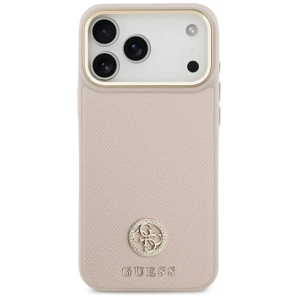 Etui Guess Grained Strass Logo MagSafe do Apple iPhone 17 Pro Max różowy