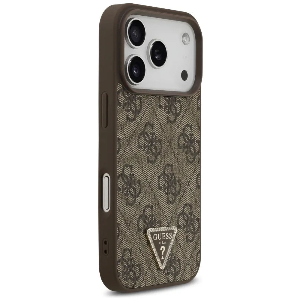 Etui Guess Leather 4G Triangle Strass MagSafe do Apple iPhone 17 Pro brązowy