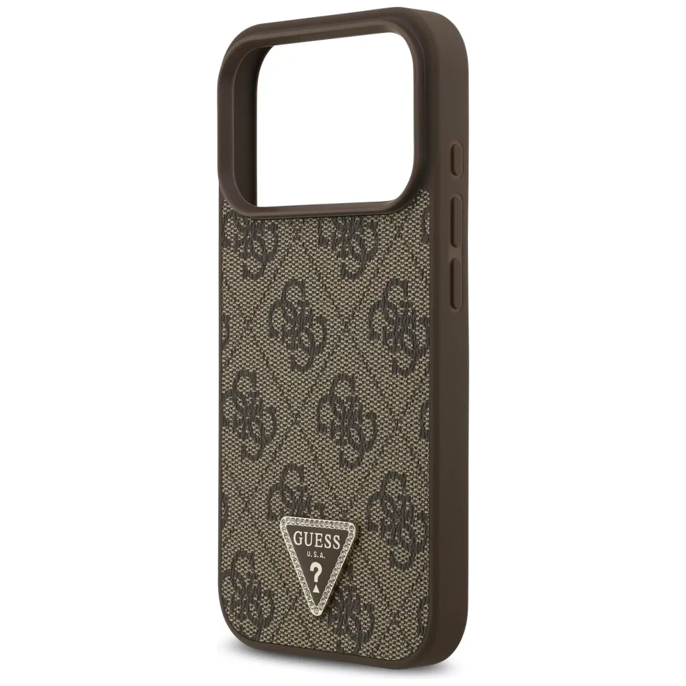 Etui Guess Leather 4G Triangle Strass MagSafe do Apple iPhone 17 Pro brązowy