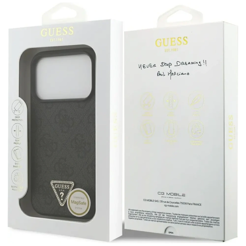 Etui Guess Leather 4G Triangle Strass MagSafe do Apple iPhone 17 Pro czarny