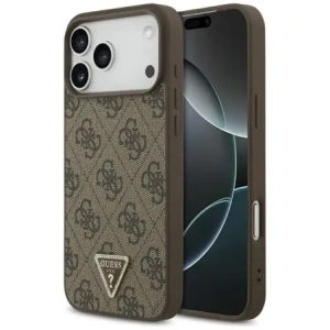 Etui Guess Leather 4G Triangle Strass MagSafe do Apple iPhone 17 Pro Max brązowy