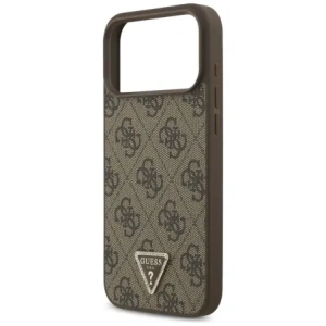 Etui Guess Leather 4G Triangle Strass MagSafe do Apple iPhone 17 Pro Max brązowy