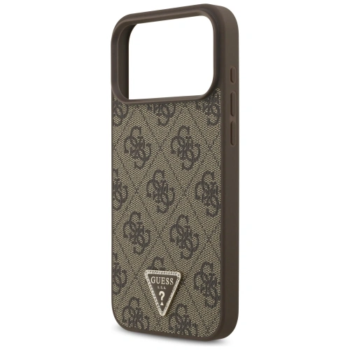 Etui Guess Leather 4G Triangle Strass MagSafe do Apple iPhone 17 Pro Max brązowy