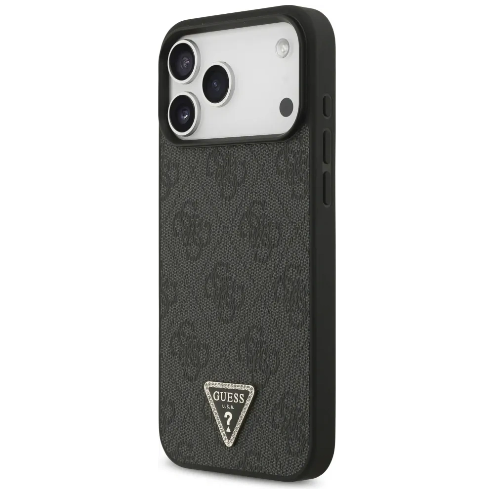Etui Guess Leather 4G Triangle Strass MagSafe do Apple iPhone 17 Pro Max czarny