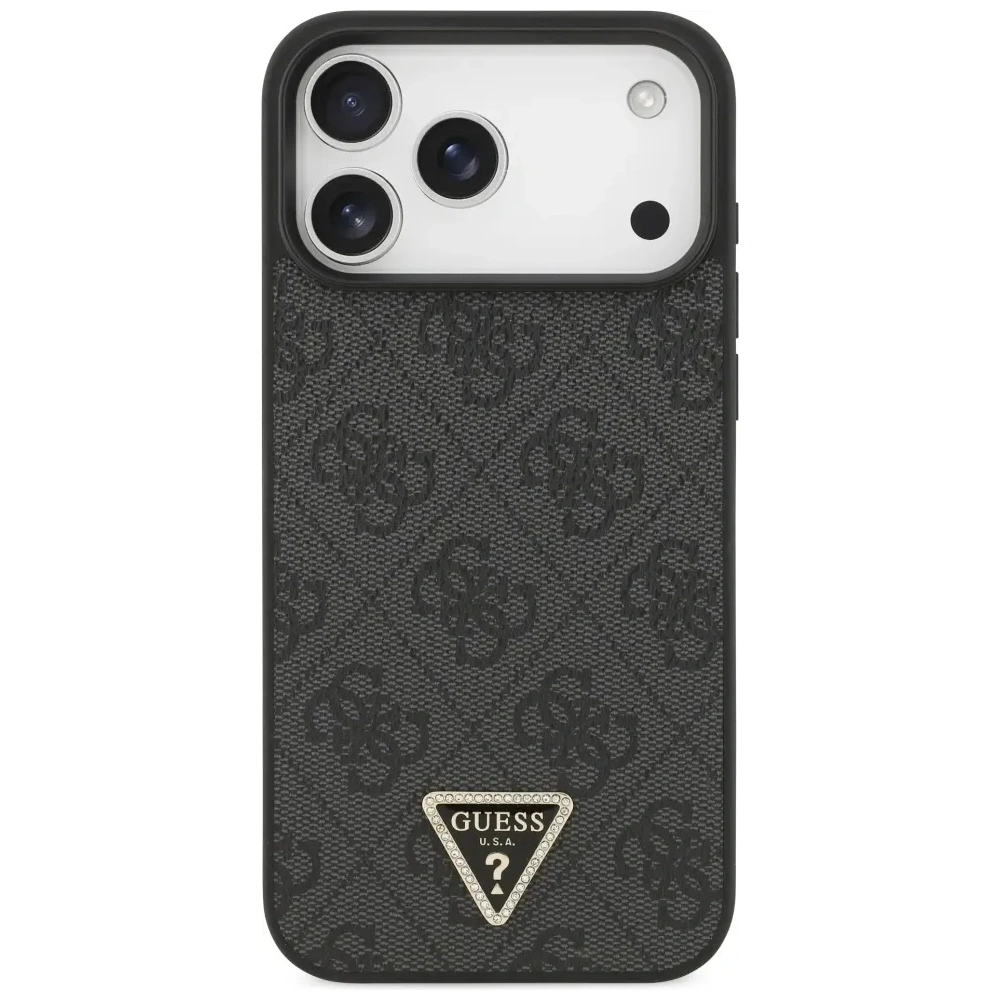 Etui Guess Leather 4G Triangle Strass MagSafe do Apple iPhone 17 Pro Max czarny