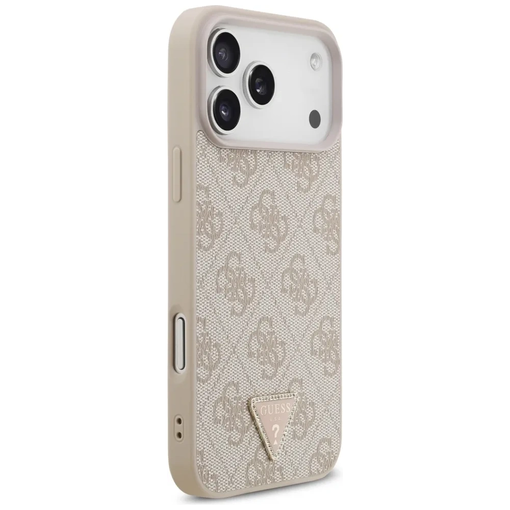 Etui Guess Leather 4G Triangle Strass MagSafe do Apple iPhone 17 Pro Max różowy