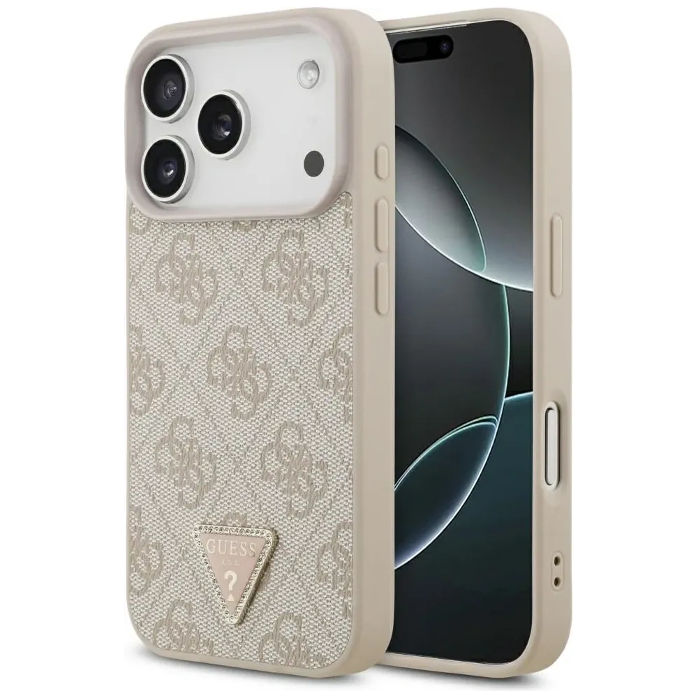 Etui Guess Leather 4G Triangle Strass MagSafe do Apple iPhone 17 Pro różowy