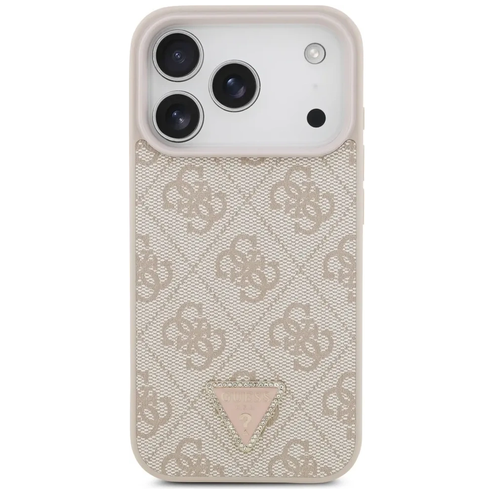 Etui Guess Leather 4G Triangle Strass MagSafe do Apple iPhone 17 Pro różowy