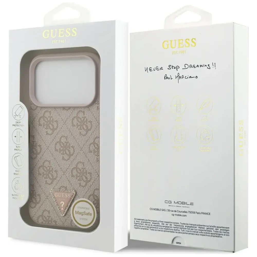 Etui Guess Leather 4G Triangle Strass MagSafe do Apple iPhone 17 Pro różowy
