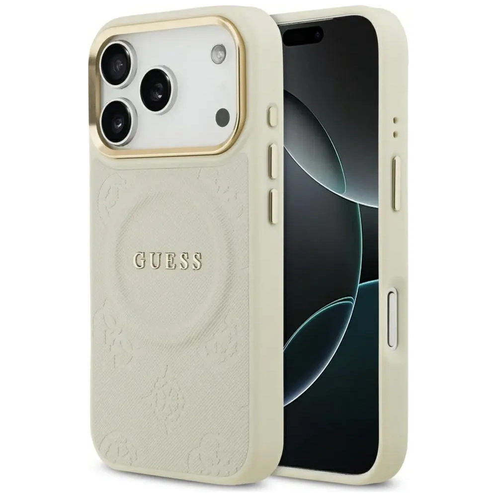 Etui Guess Peony Hot Stamp MagSafe do Apple iPhone 17 Pro beżowy