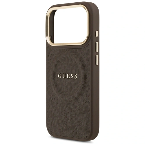 Etui Guess Peony Hot Stamp MagSafe do Apple iPhone 17 Pro brązowy