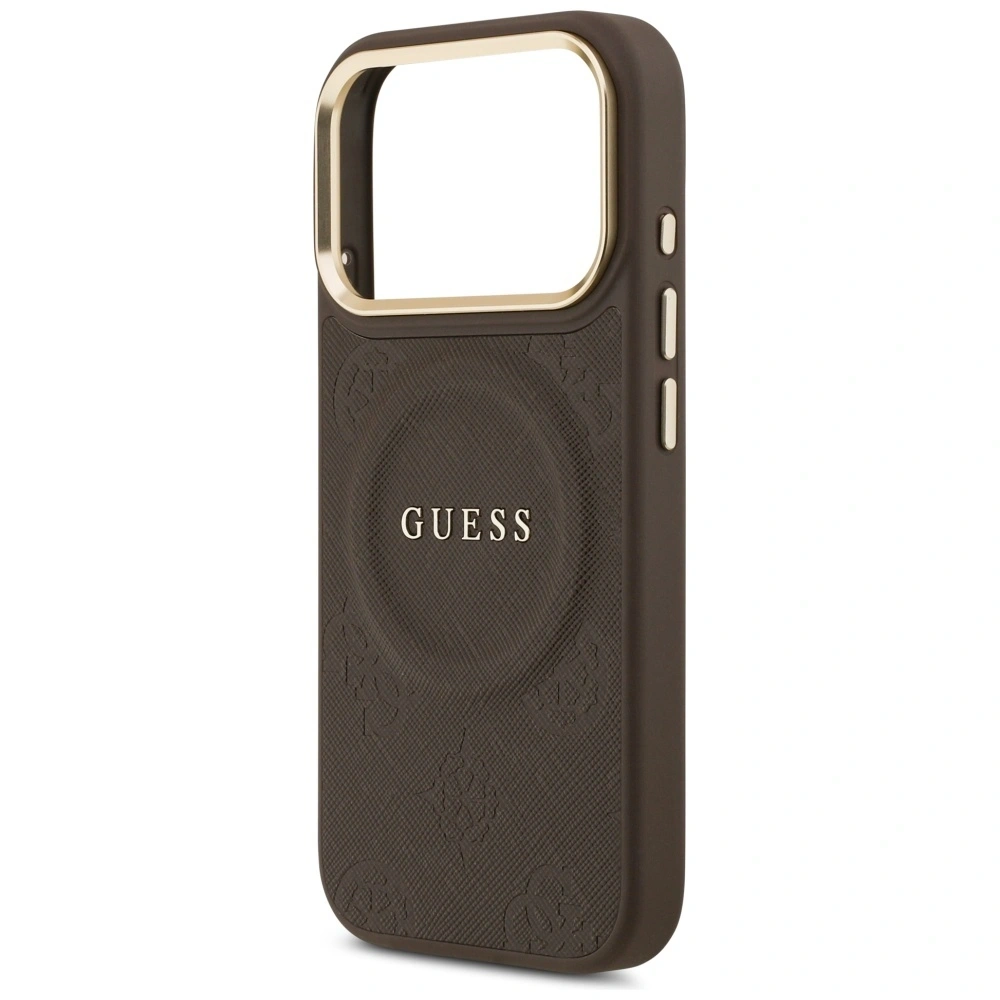 Etui Guess Peony Hot Stamp MagSafe do Apple iPhone 17 Pro brązowy