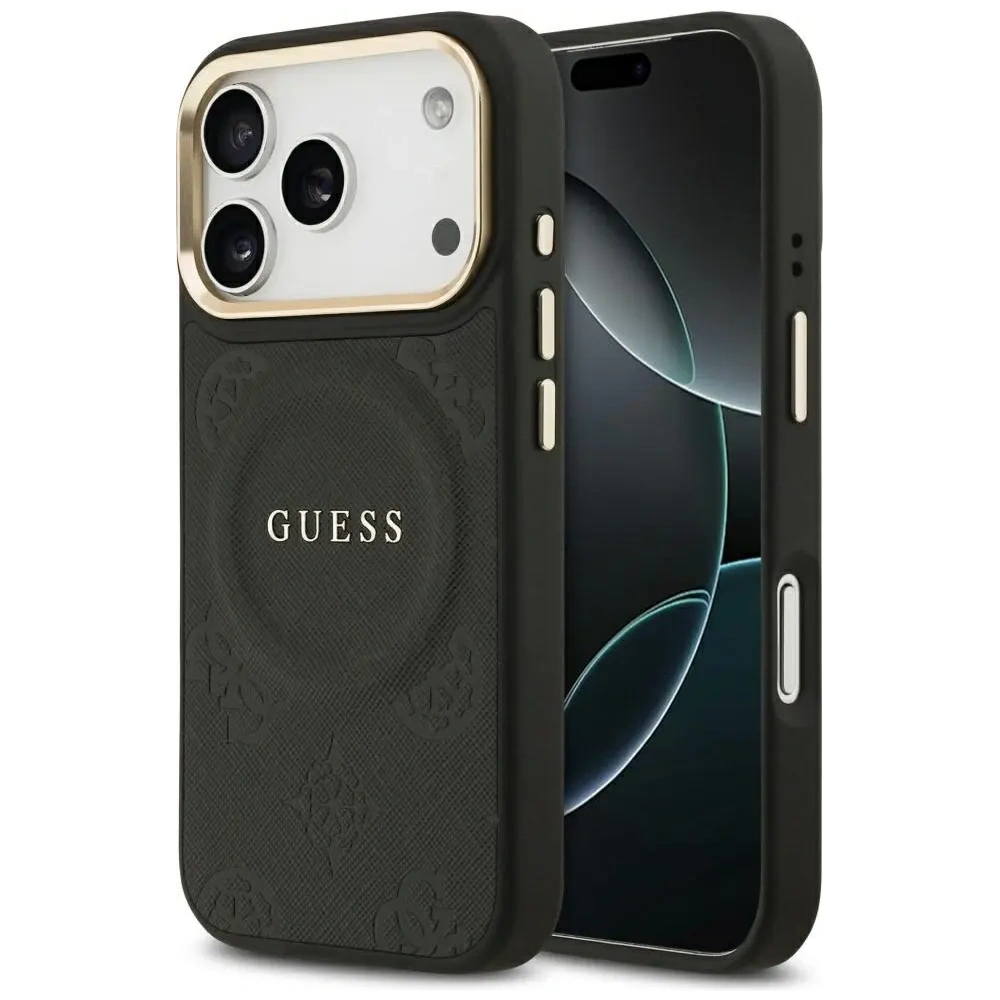 Etui Guess Peony Hot Stamp MagSafe do Apple iPhone 17 Pro czarny