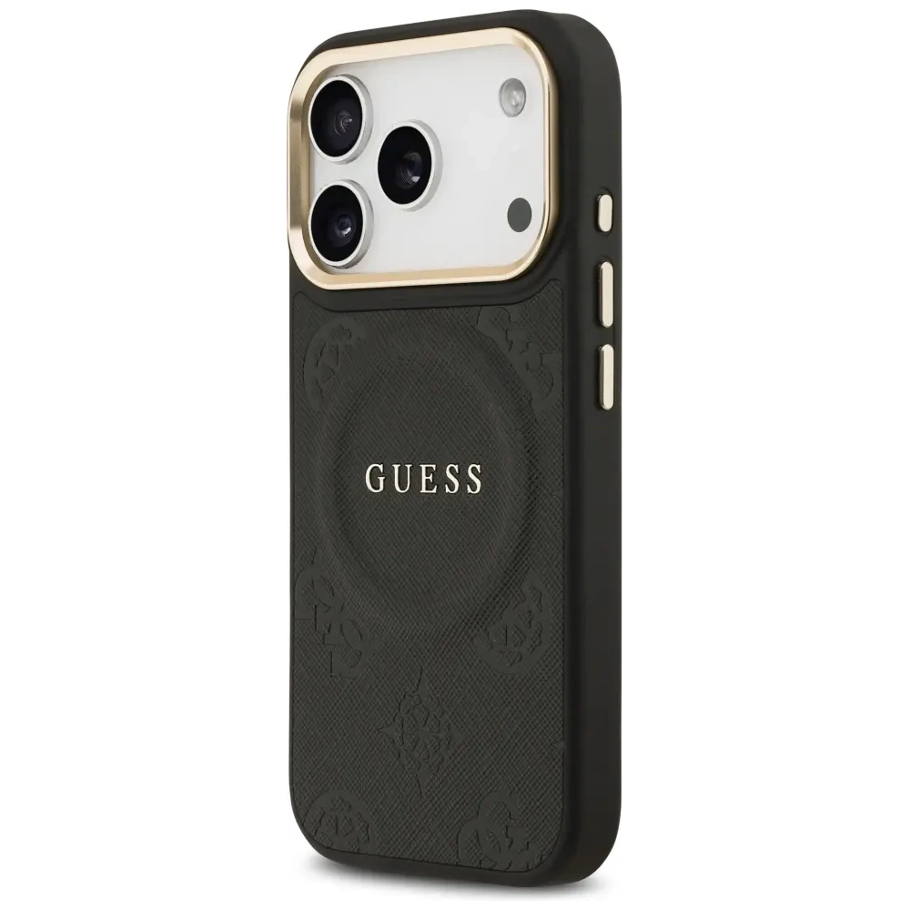 Etui Guess Peony Hot Stamp MagSafe do Apple iPhone 17 Pro czarny