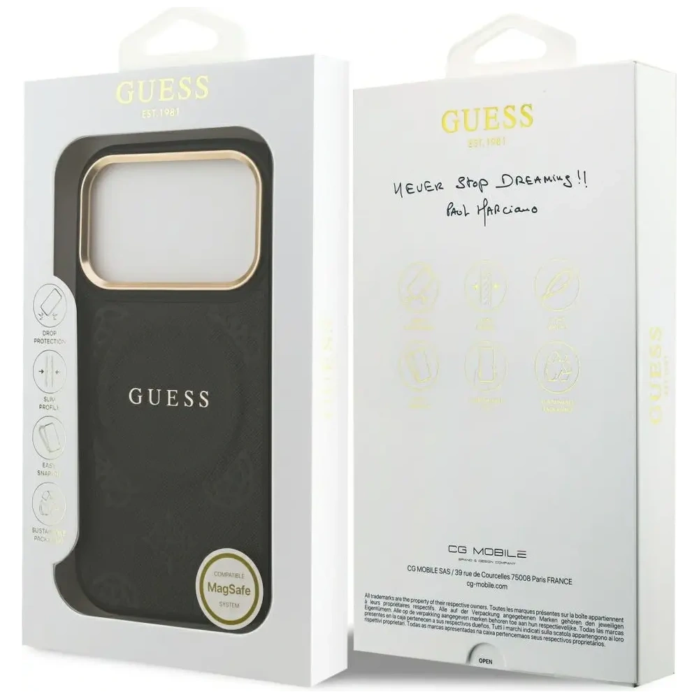 Etui Guess Peony Hot Stamp MagSafe do Apple iPhone 17 Pro czarny