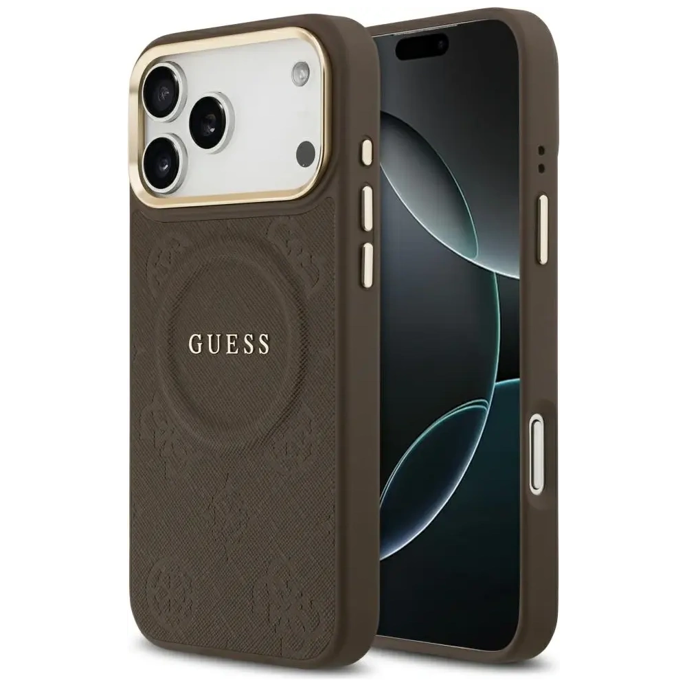 Etui Guess Peony Hot Stamp MagSafe do Apple iPhone 17 Pro Max brązowy