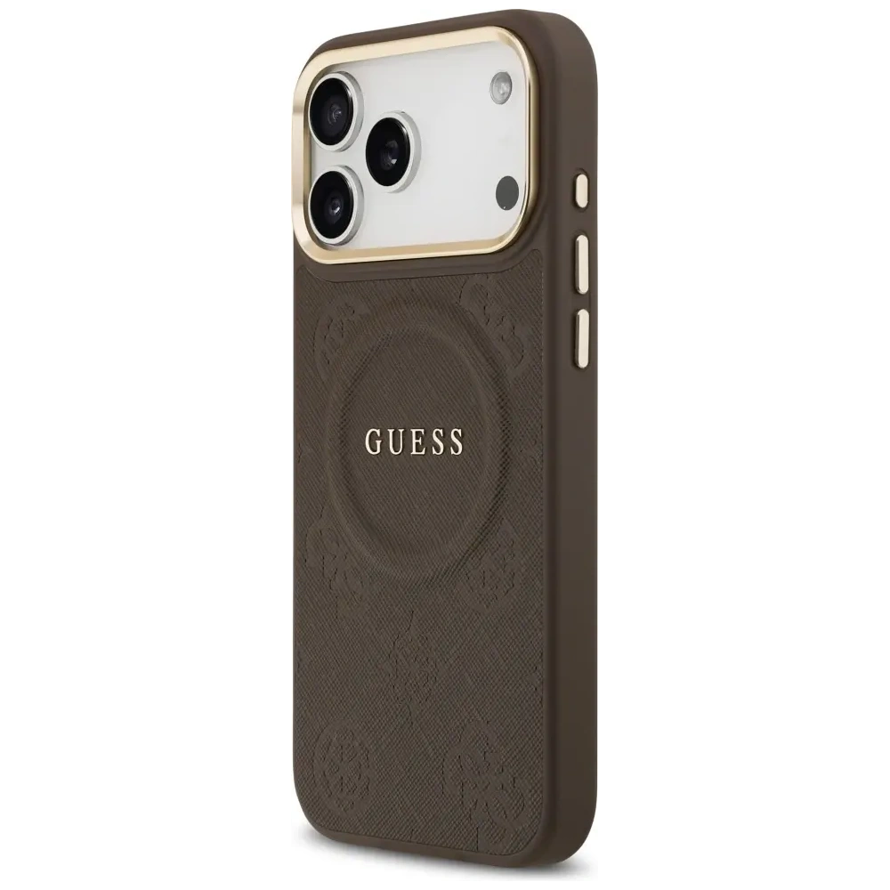 Etui Guess Peony Hot Stamp MagSafe do Apple iPhone 17 Pro Max brązowy