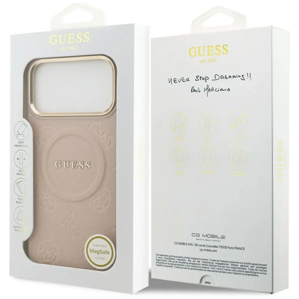 Etui Guess Peony Hot Stamp MagSafe do Apple iPhone 17 Pro Max różowy