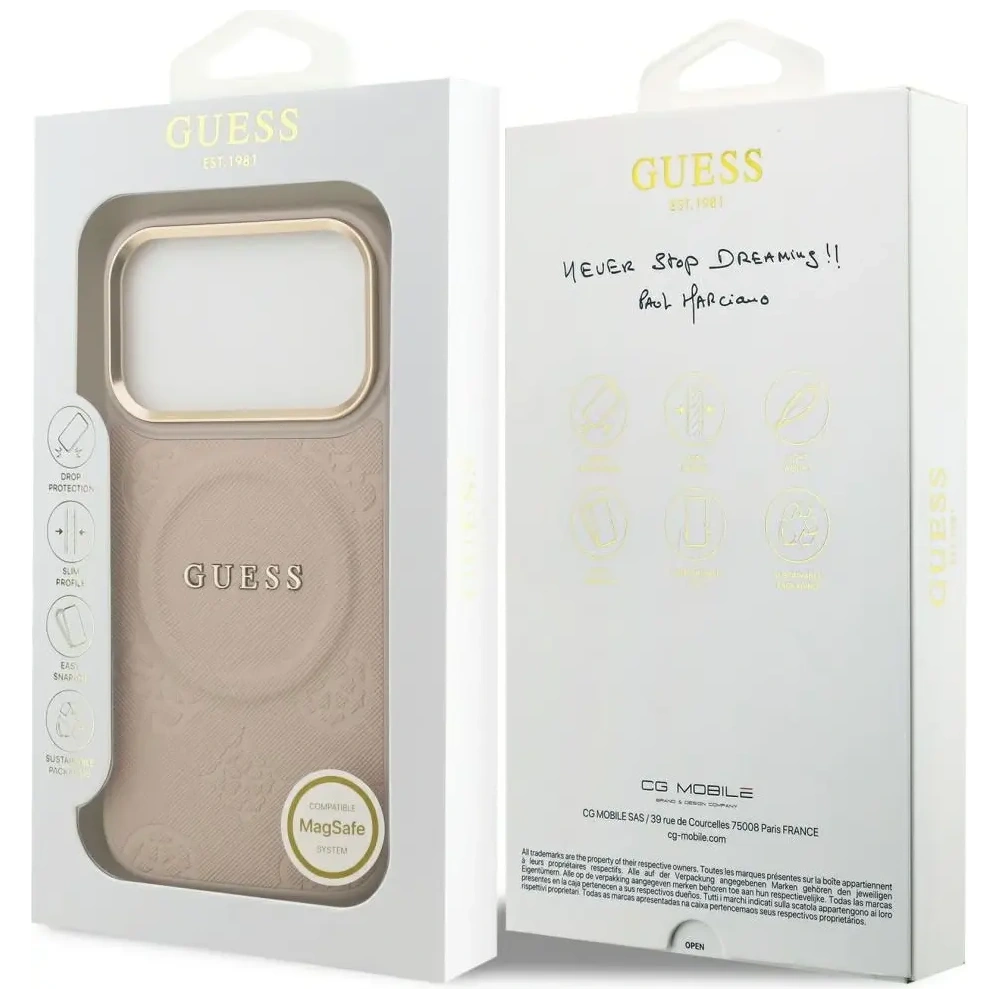 Etui Guess Peony Hot Stamp MagSafe do Apple iPhone 17 Pro różowy