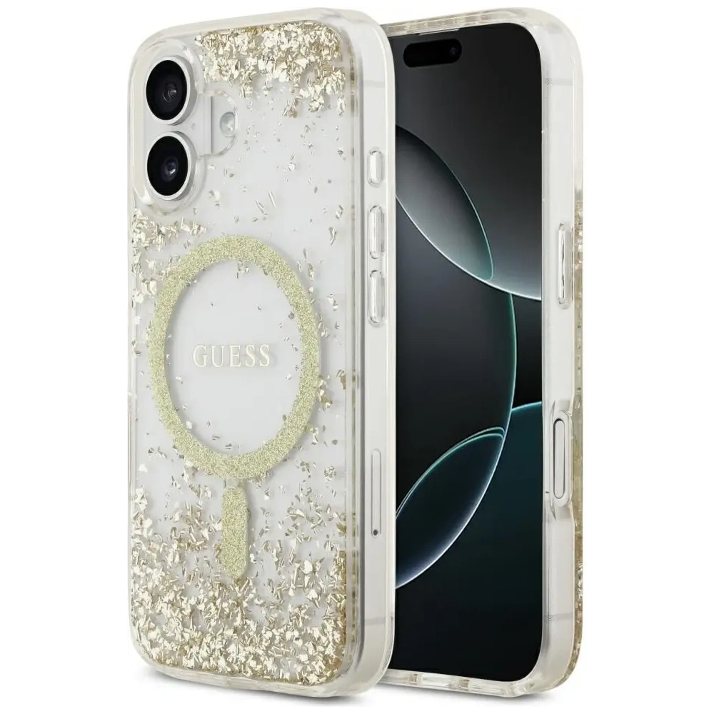 Etui Guess Resin Bottom Glitter MagSafe do Apple iPhone 17 złoty