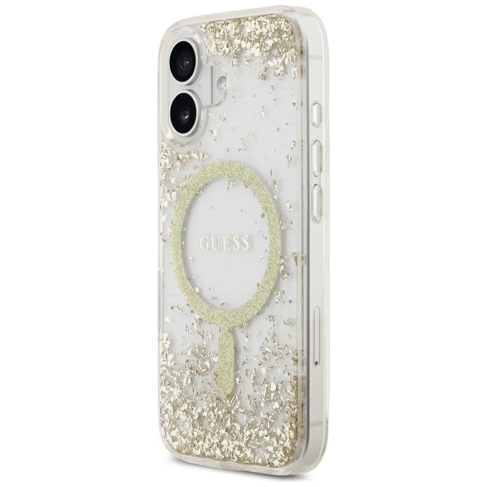 Etui Guess Resin Bottom Glitter MagSafe do Apple iPhone 17 złoty
