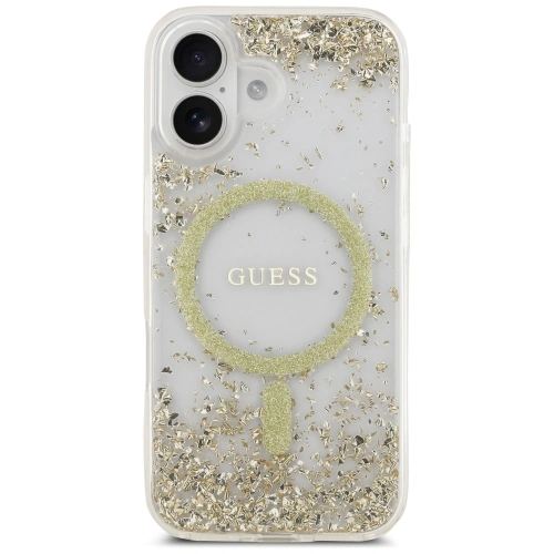 Etui Guess Resin Bottom Glitter MagSafe do Apple iPhone 17 złoty