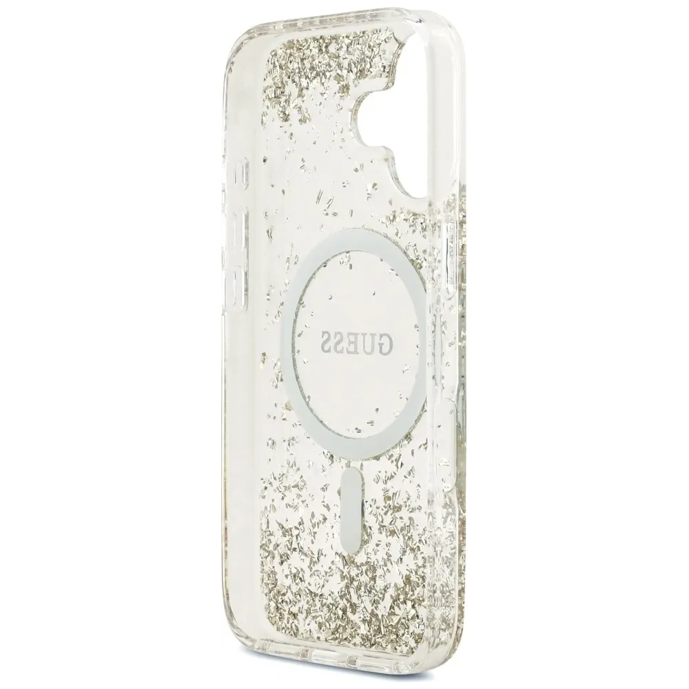 Etui Guess Resin Bottom Glitter MagSafe do Apple iPhone 17 złoty