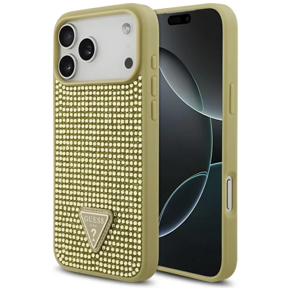 Etui Guess Rhinestone Triangle Logo do Apple iPhone 17 Pro Max złoty