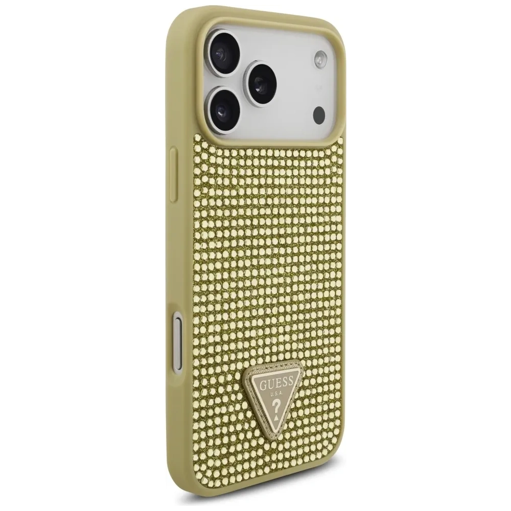 Etui Guess Rhinestone Triangle Logo do Apple iPhone 17 Pro Max złoty