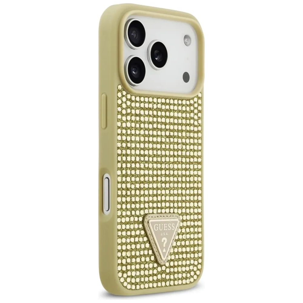 Etui Guess Rhinestone Triangle Logo do Apple iPhone 17 Pro złoty