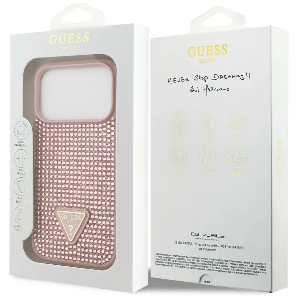 Etui Guess Rhinestone Triangle Logo do Apple iPhone 17 Pro różowy