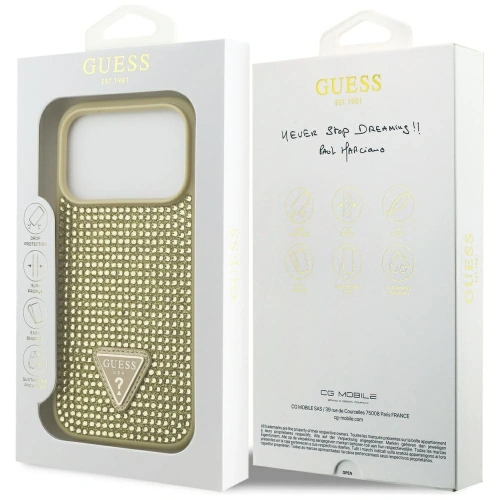 Etui Guess Rhinestone Triangle Logo do Apple iPhone 17 Pro złoty