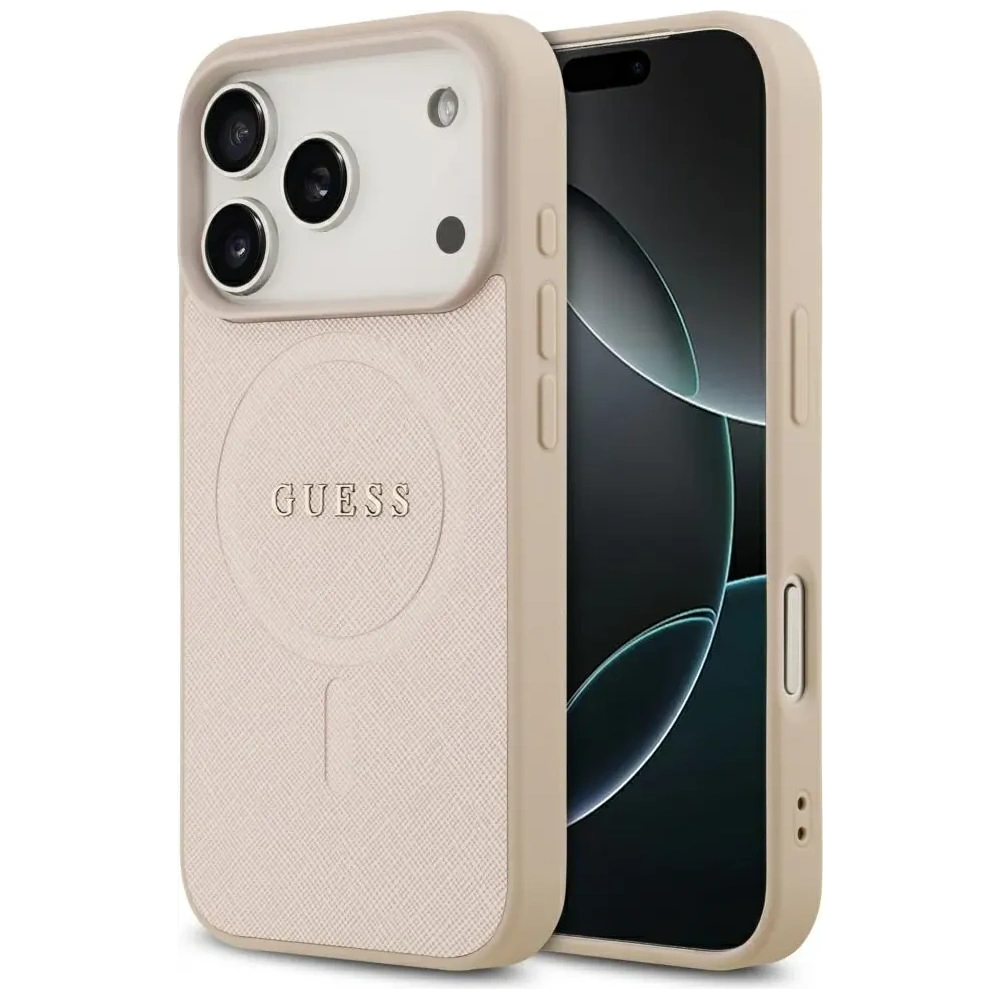 Etui Guess Saffiano Classic Logo MagSafe do Apple iPhone 17 Pro różowy