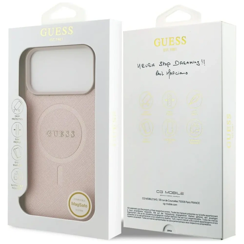 Etui Guess Saffiano Classic Logo MagSafe do Apple iPhone 17 Pro Max różowy
