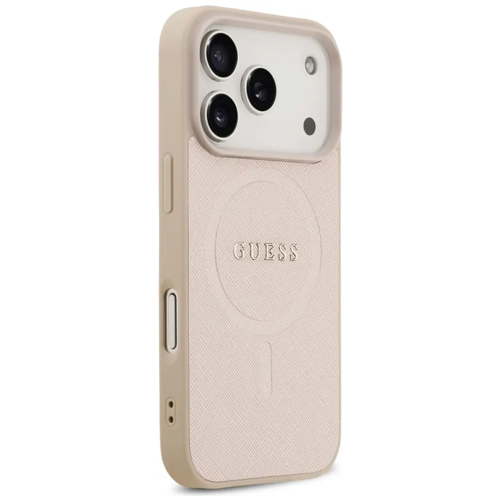 Etui Guess Saffiano Classic Logo MagSafe do Apple iPhone 17 Pro różowy