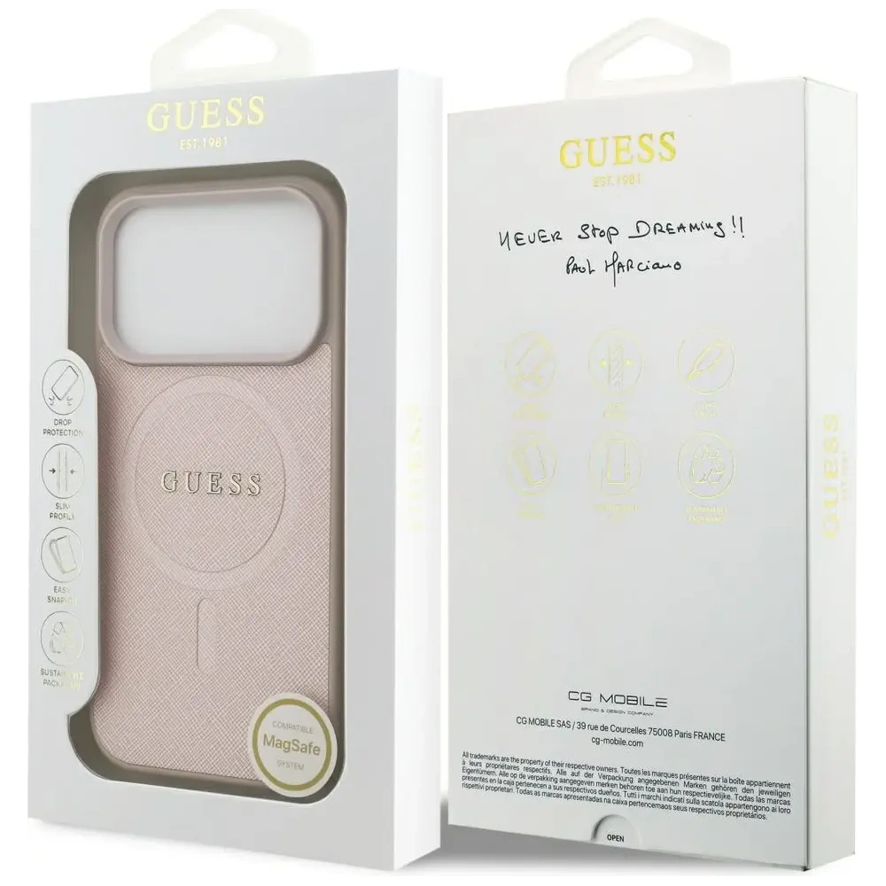 Etui Guess Saffiano Classic Logo MagSafe do Apple iPhone 17 Pro różowy