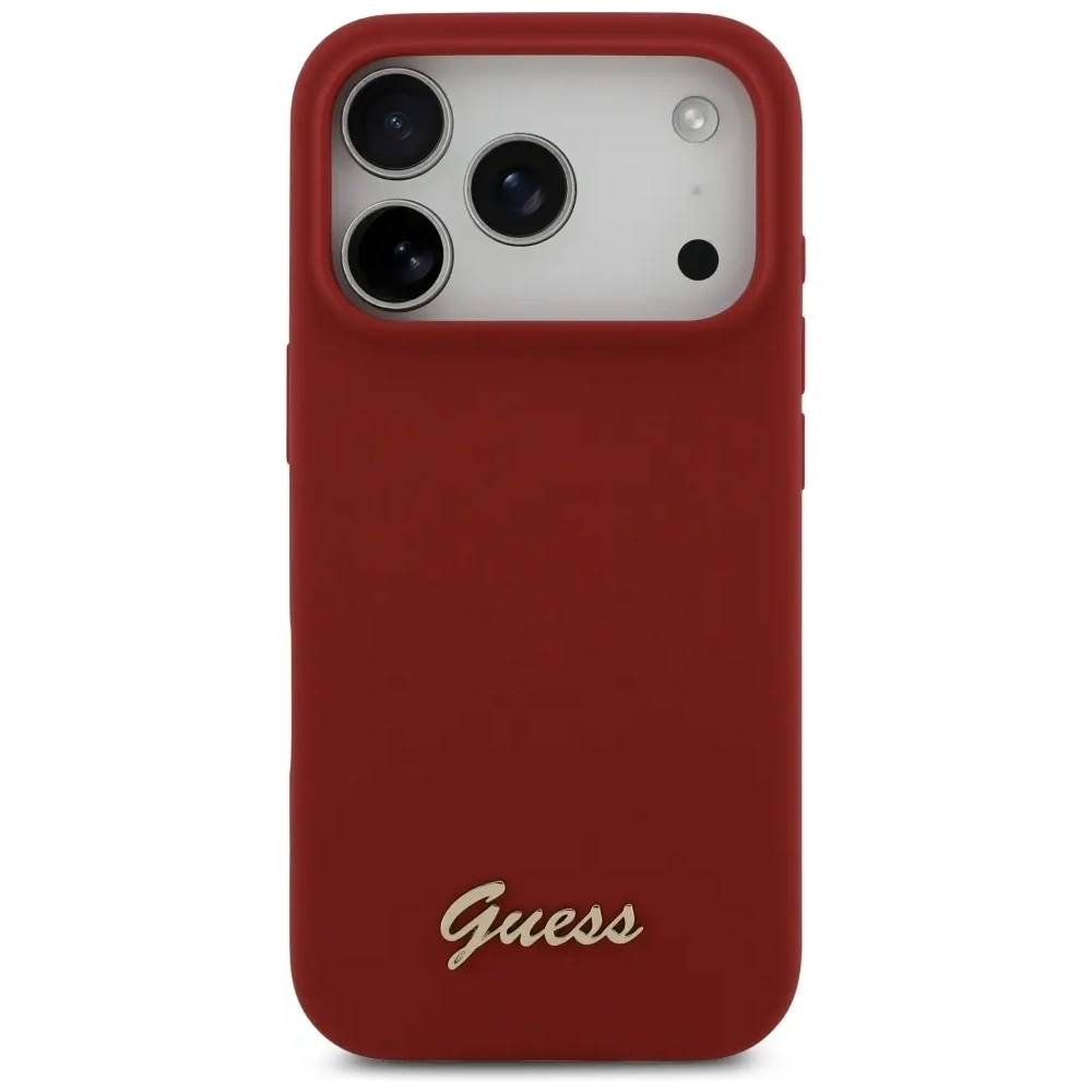 Etui Guess Silicone Script Metal Logo MagSafe do Apple iPhone 17 Pro magenta