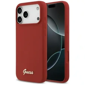 Etui Guess Silicone Script Metal Logo MagSafe do Apple iPhone 17 Pro Max magenta