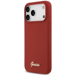 Etui Guess Silicone Script Metal Logo MagSafe do Apple iPhone 17 Pro Max magenta