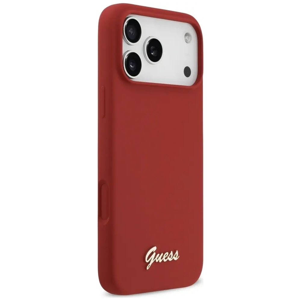 Etui Guess Silicone Script Metal Logo MagSafe do Apple iPhone 17 Pro Max magenta