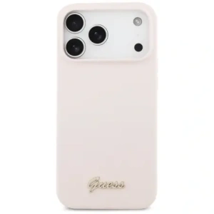 Etui Guess Silicone Script Metal Logo MagSafe do Apple iPhone 17 Pro Max różowy